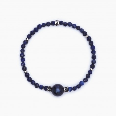 BRACCIALE CON PIETRE LAPIS E PERLA NERA