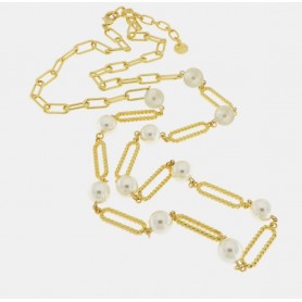 COLLANA IN METALLO CON CATENE E PERLE