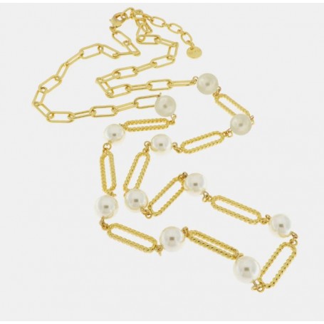 COLLANA IN METALLO CON CATENE E PERLE