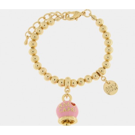BRACCIALE IN METALLO CON CAMPANELLA ROSA