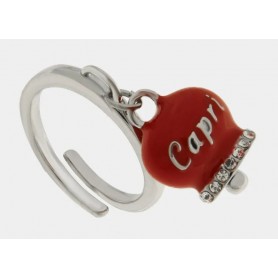 ANELLO IN ACCIAIO CAMPANELLA ROSSA