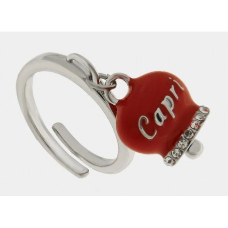 ANELLO IN ACCIAIO CAMPANELLA ROSSA