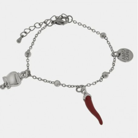 BRACCIALE IN ACCIAIO CON CORNETTO ROSSO