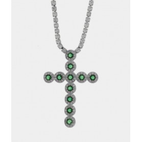 COLLANA IN METALLO CROCE CRISTALLI VERDI