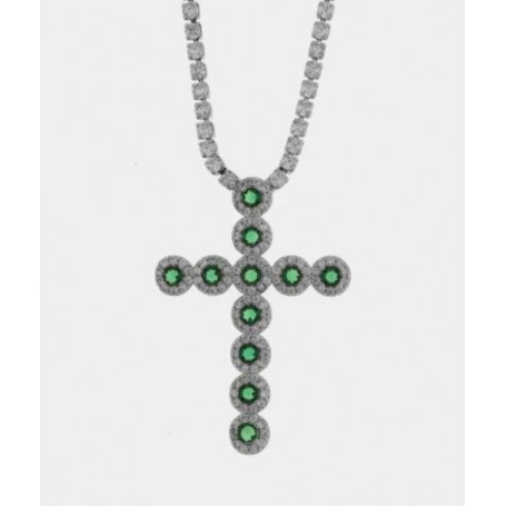 COLLANA IN METALLO CROCE CRISTALLI VERDI