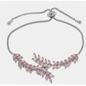 BRACCIALE DONNA FOGLIE CRISTALLI ROSA