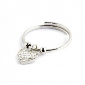 ANELLO CUORE ACCIAIO STRASS